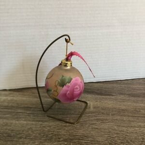 German Hand Painted Floral Blown Glass Ornament